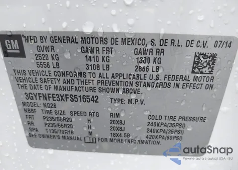 2015 Cadillac Srx Performance Collection z USA, uszkodzony, nr VIN 3GYFNFE3XFS516542